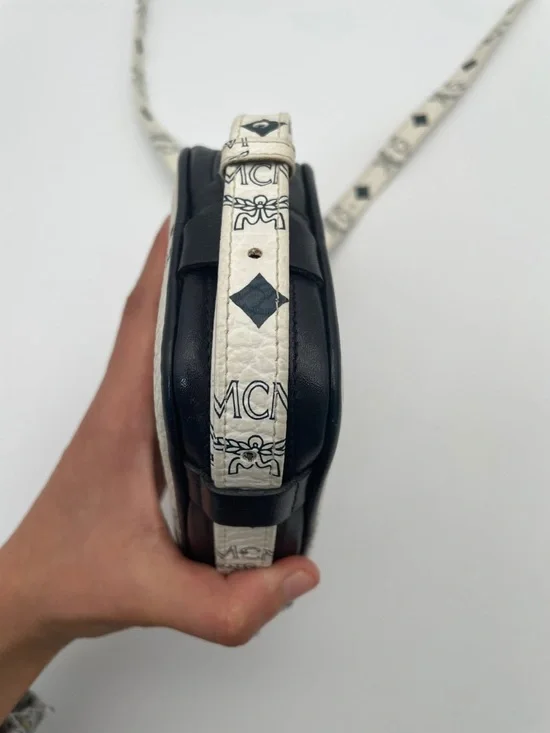 MCM Cream and Black Logo Crossbody with Gold Plaque - Picture 4 of 11